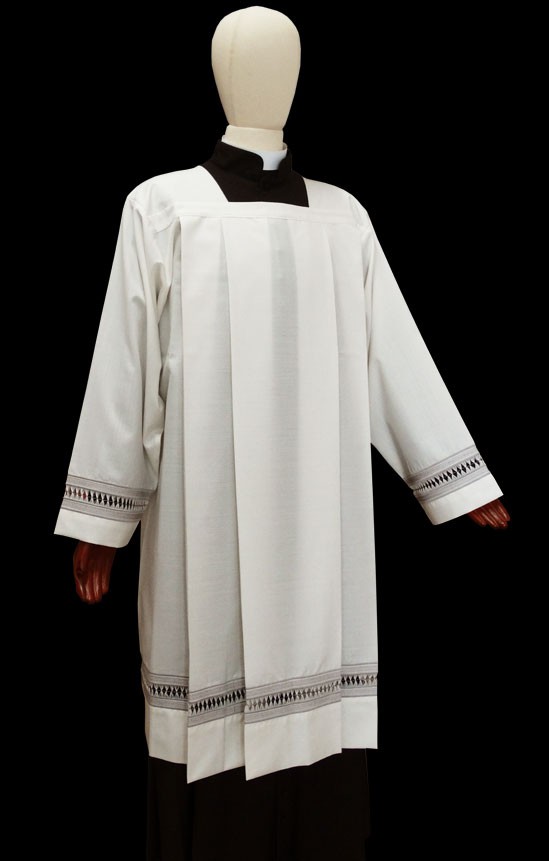 Cotta Liturgica Bianca In Lino Con Pizzo E Piege - Paramento Religioso Per Cerimonie - Foto 2